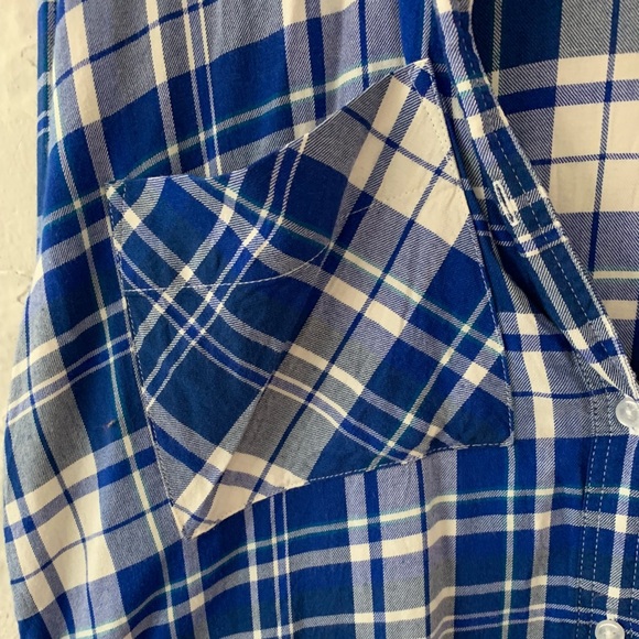 Express Blue & White Button Down Flannel - Picture 2 of 4